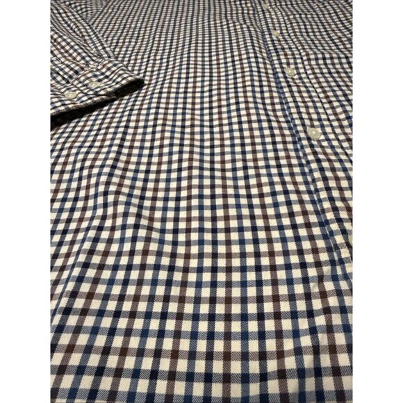J Ashford Mens Shirt XXL Button Down Long Sleeve Checker Blue Rust Red - Picture 2 of 9